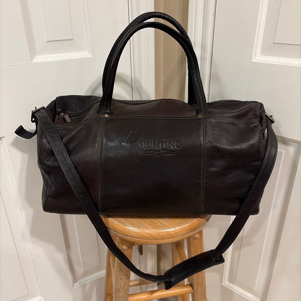 Hunting Titan Dark Brown Leather Duffel Bag Travel Weekender Shoulder Strap